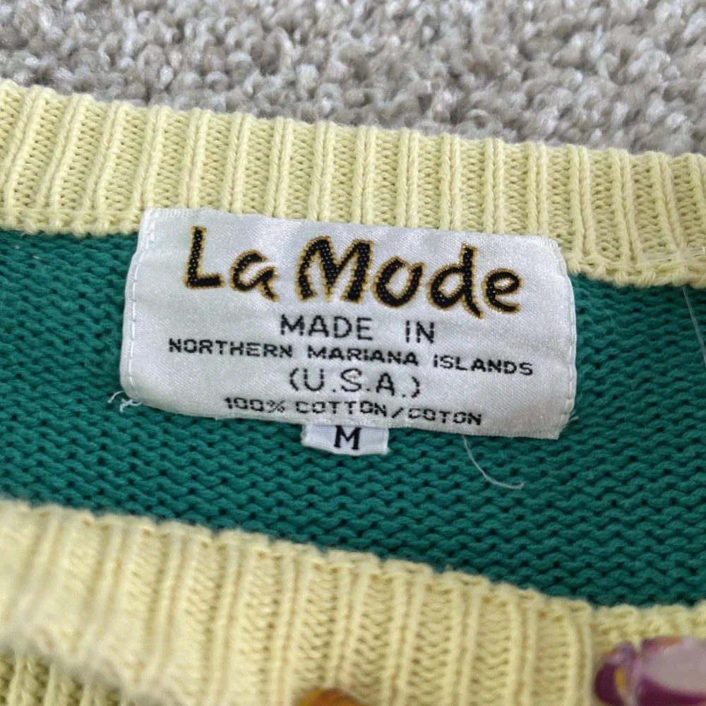 Vintage Golf Sweater Mens Medium Green Cotton Argyle Tight Knit V Neck Pullover